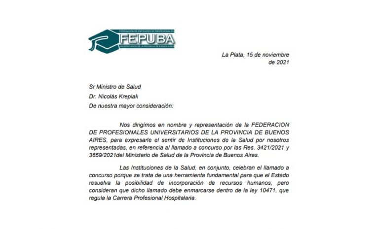 Carta de FEPUBA al Ministerio de Salud