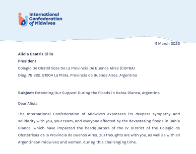El COPBA agradece la solidaridad de la Confederación Internacional de Matronas