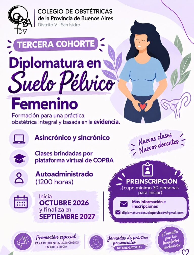 El Distrito V del COPBA lanza la tercera cohorte de la Diplomatura de Suelo Pélvico Femenino